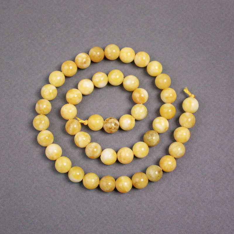 Beads on Thread: Yellow Jadeite Smooth Round Beads, 8.5 mm Diameter, 40 cm Length