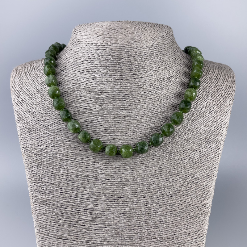 Jadeite Necklace with natural jadeite, faceted cube bead, 9x9 mm, 50 cm length