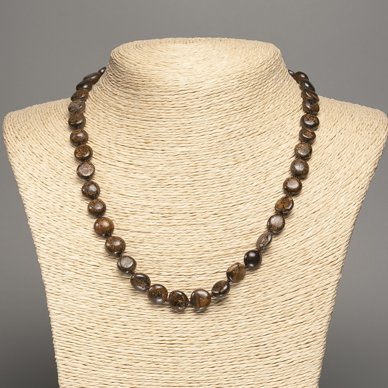 Bronzite natural stone faceted bead necklace, diameter 10x10x5 mm, length 48 cm