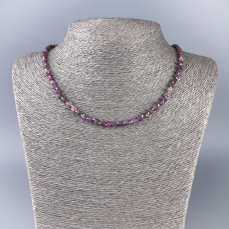 Necklace with natural tourmaline, faceted cube beads, 4x4 mm diameter, length 50 cm