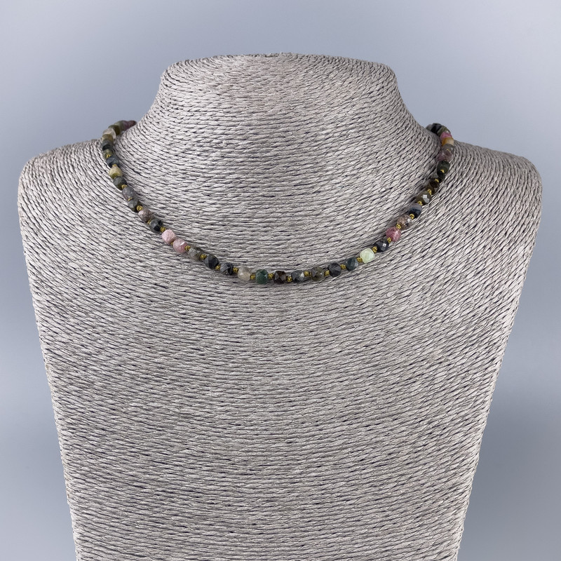 Tourmaline Necklace with natural gemstone, faceted cube beads, 4x4 mm diameter, length 50 cm+