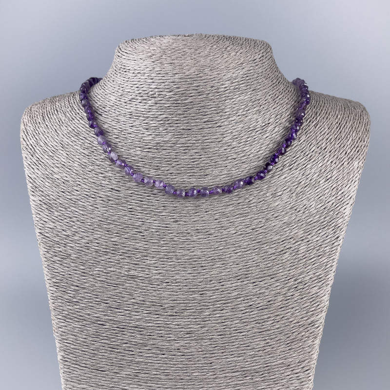 Amethyst Necklace with Natural Amethyst Faceted Cubes, Diameter 4.5×4.5 mm, Length 50 cm