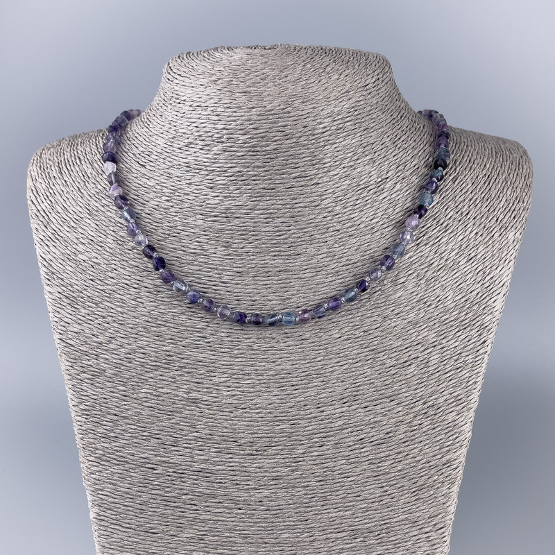 Fluorite Necklace - Natural Stone, Faceted Cube Beads, 4.5x4.5 mm, Length 51 cm ±