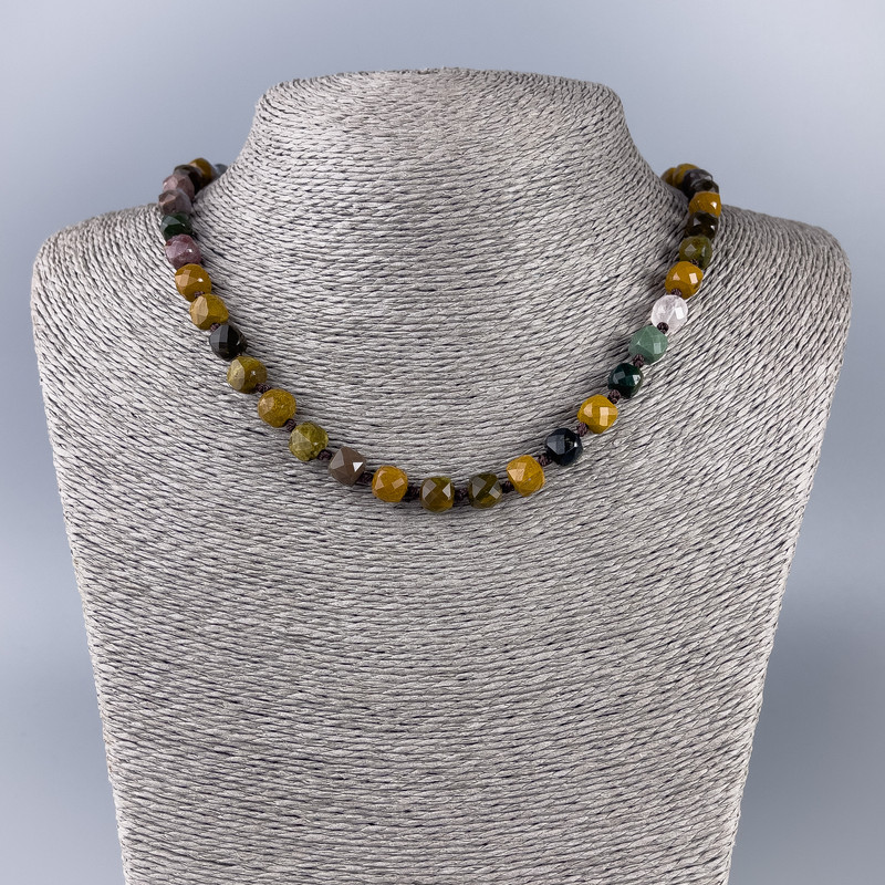 Jasper Necklace, natural gemstone, faceted cube beads, 8x8 mm diameter, 51 cm length