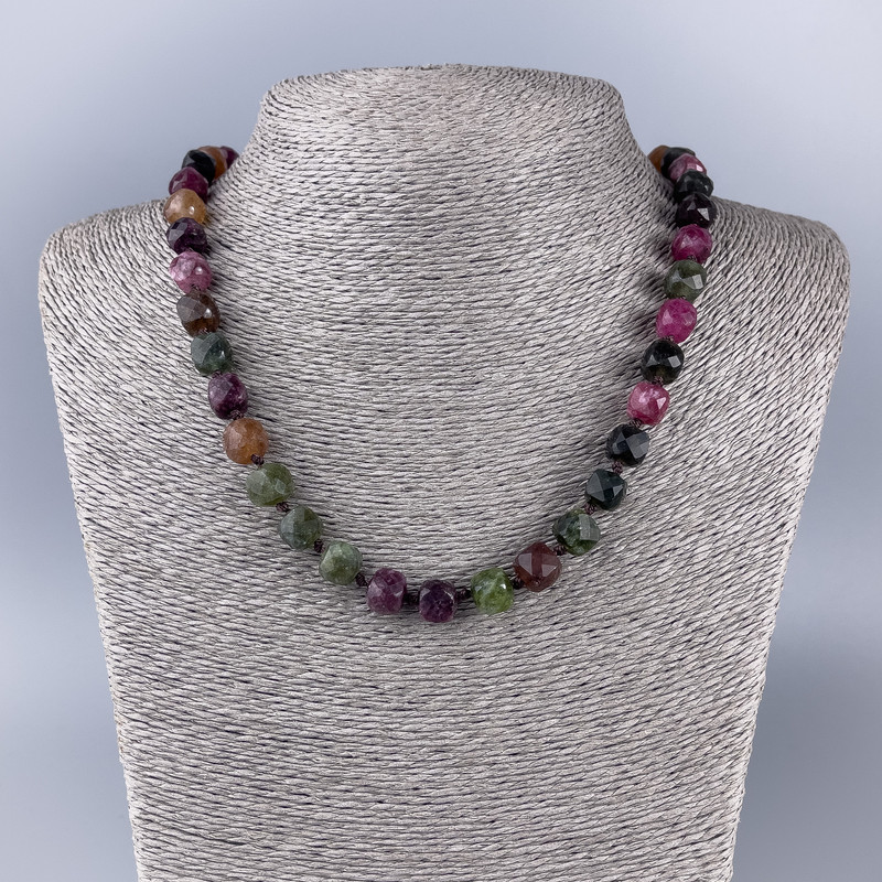 Natural Tourmaline Necklace with Faceted Cubes, 9x9 mm, 50 cm