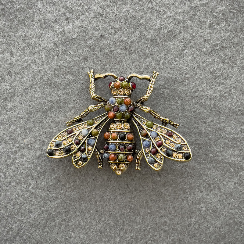 Brooch Butterfly with crystals and assorted stones, gold-toned metal 49x38 mm+