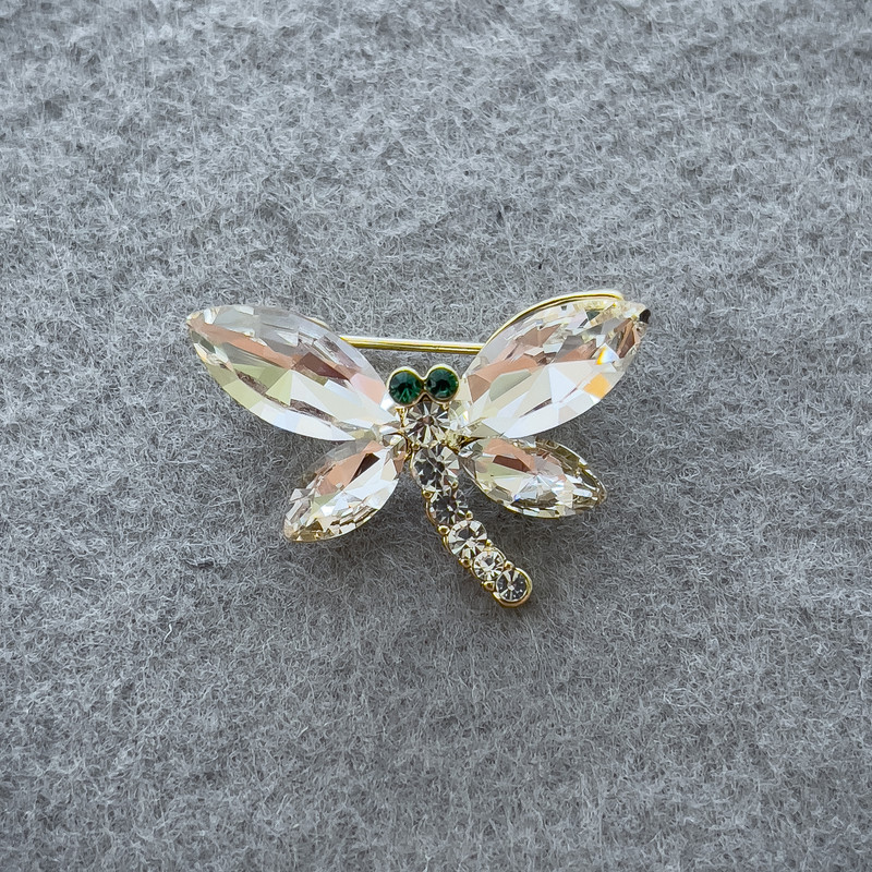 Butterfly Brooch with White Crystals, Golden Metal 20x28 mm+