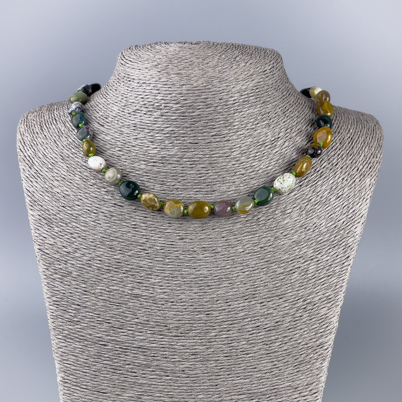Jasper necklace, natural stone, faceted beads, 9x12 mm diameter, length 50 cm +/-