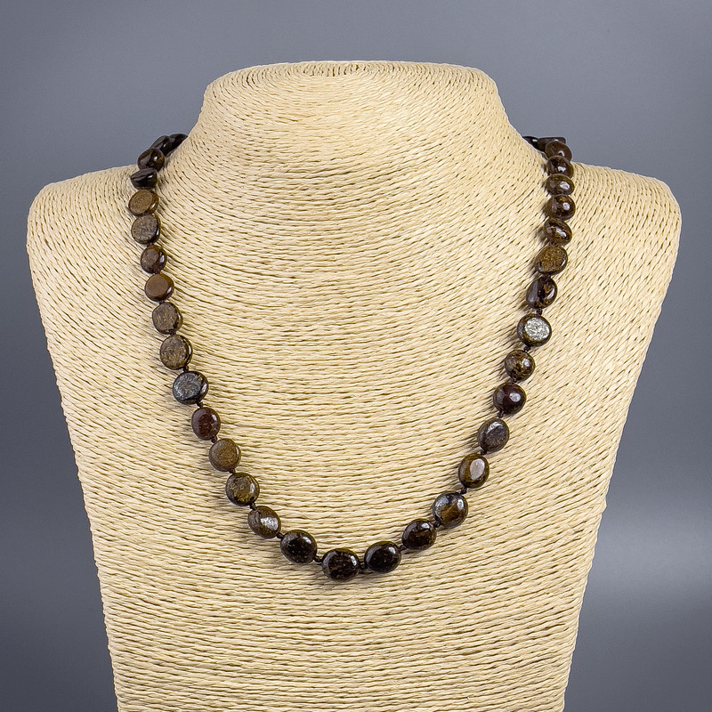 Bronzite Necklace with Natural Stone, Faceted Beads, 10×8 mm, Length 49 cm ±