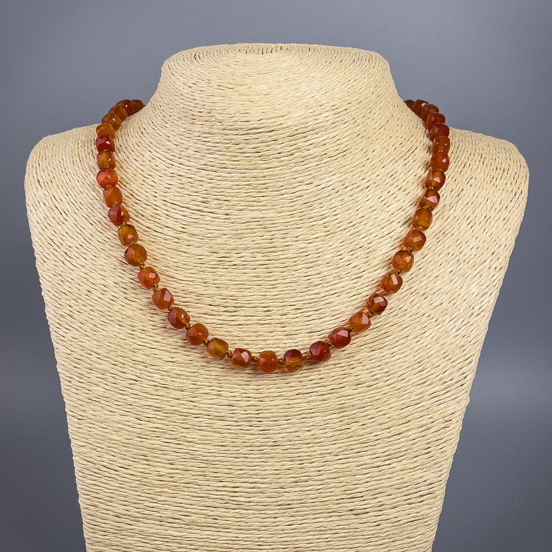 Carnelian Necklace with Faceted Cubes, 7 mm Diameter, 50 cm Length