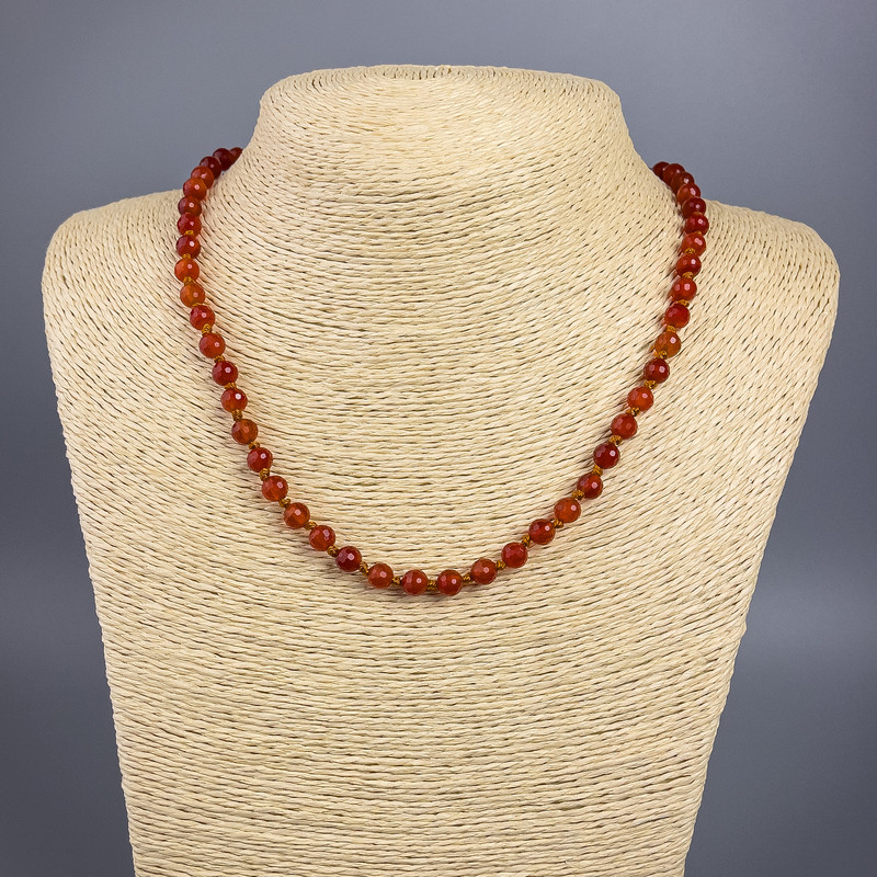 Carnelian Necklace with Natural Stone Faceted Bead, 6 mm Diameter ±, Length 49 cm ±