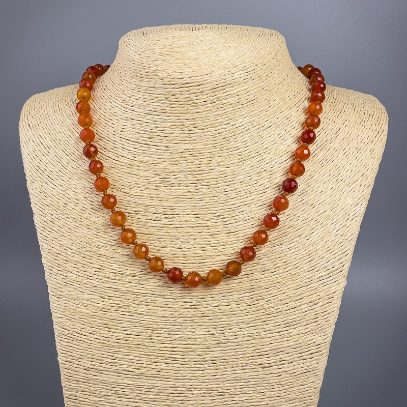 Carnelian Necklace with Natural Stone, Faceted Bead, 8mm Diameter, 49cm Length ±