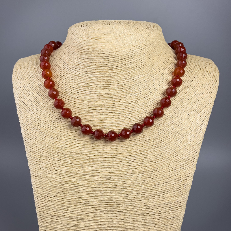 Carnelian necklace with natural stone, faceted beads, 10 mm diameter, 49 cm length