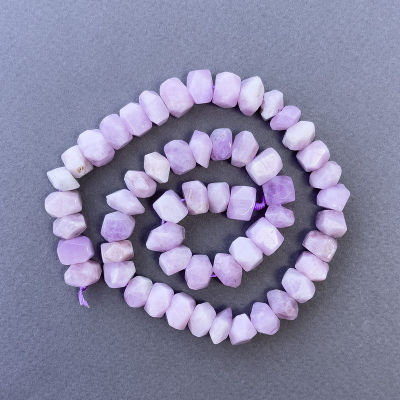 Kunzite Beads, Natural Stone, Faceted Rondelle on Thread, 10x7 mm, Length 39 cm ±
