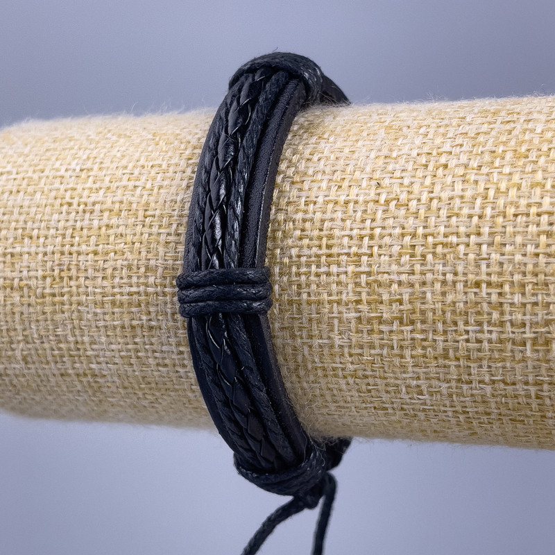 Bracelet, length 18-25 cm, thickness 12 mm, eco-leather, black, with adjustable closure