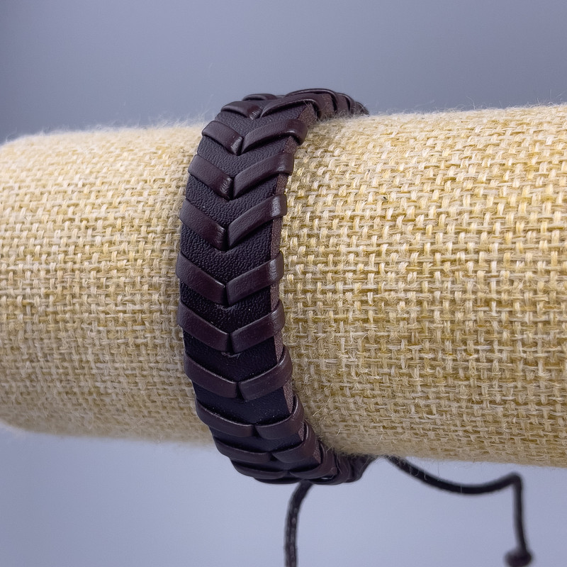 Bracelet, length 18-25 cm, thickness 14 mm, eco-leather, brown color, with adjustable clasp