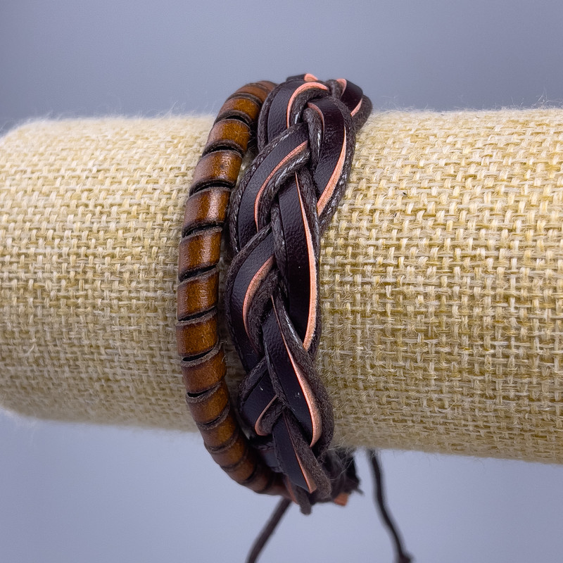 Bracelet, length 18-25 cm, thickness 12 mm, faux leather, light brown, with adjustable clasp