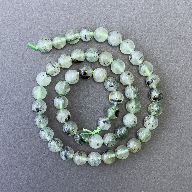 Prehnite Beads, Natural Stone, Smooth Spheres, 8 mm Diameter, 39 cm Length ±