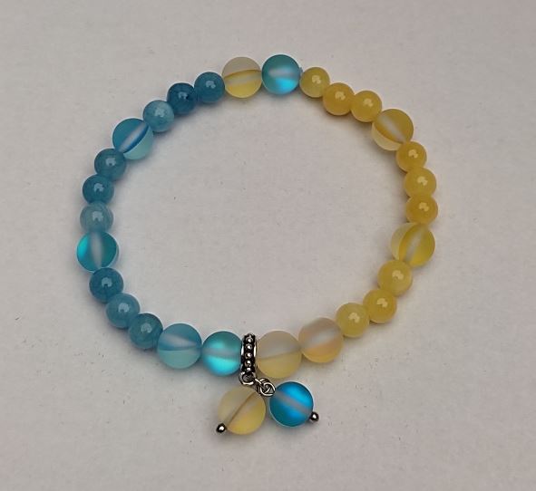 Bracelet Citrine and Aquamarine (synthetic acrylic), bead diameter 6.5 mm, length 18 cm (stretch) with opal glass inserts, 8 mm diameter