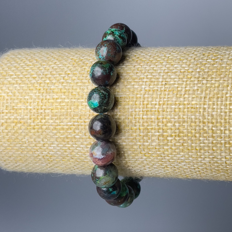Chrysocolla bracelet with natural stone, smooth beads, diameter 10 mm ±, length 18 cm (stretch)