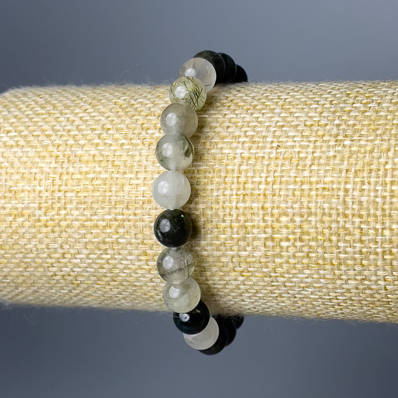 Hairy Rutile Quartz Bracelet, Natural Stone, Smooth Beads, 8 mm Diameter, 18 cm Length (Stretch)