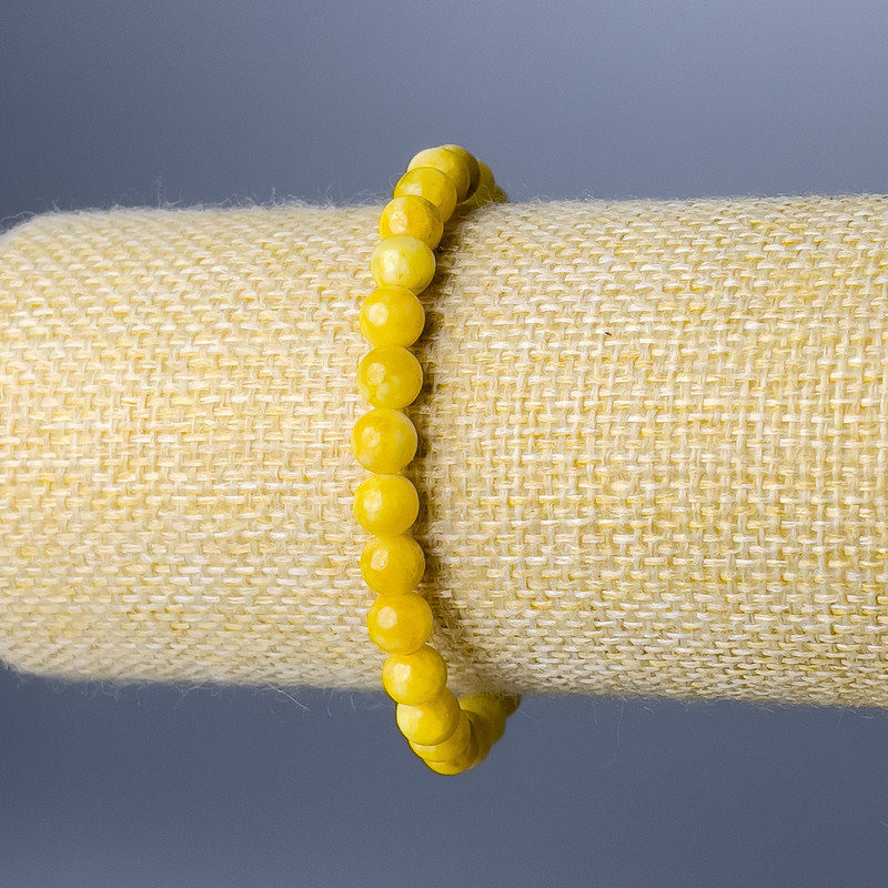 Yellow Jadeite Bracelet with Smooth Beads, 6.5 mm Diameter, 18 cm Length (Stretch)