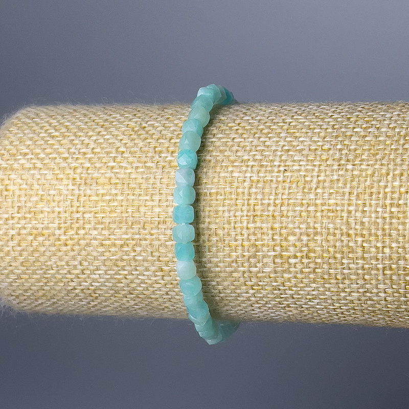 Amazonite bracelet, natural stone, faceted cube, diameter about 4 mm, length 18 cm (stretch)