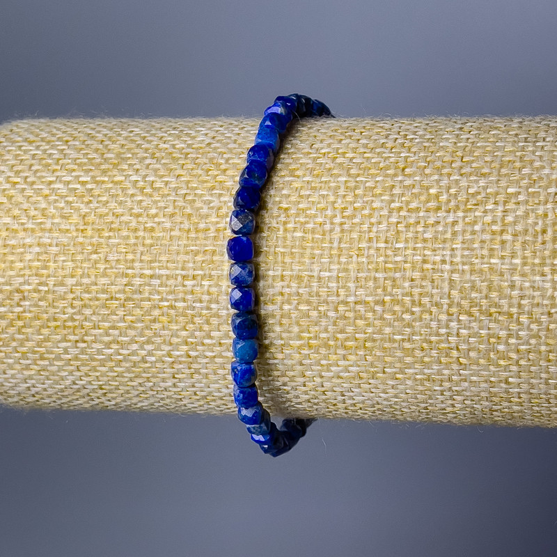 Lazurite Bracelet, natural stone, faceted cube beads, 4 mm diameter, 18 cm length (stretch)