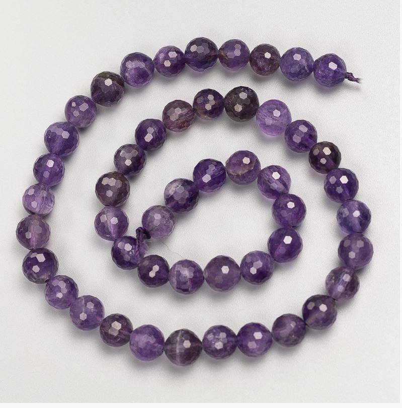 Beads of natural amethyst — faceted round beads on a thread, diameter 8 mm, length 38 cm