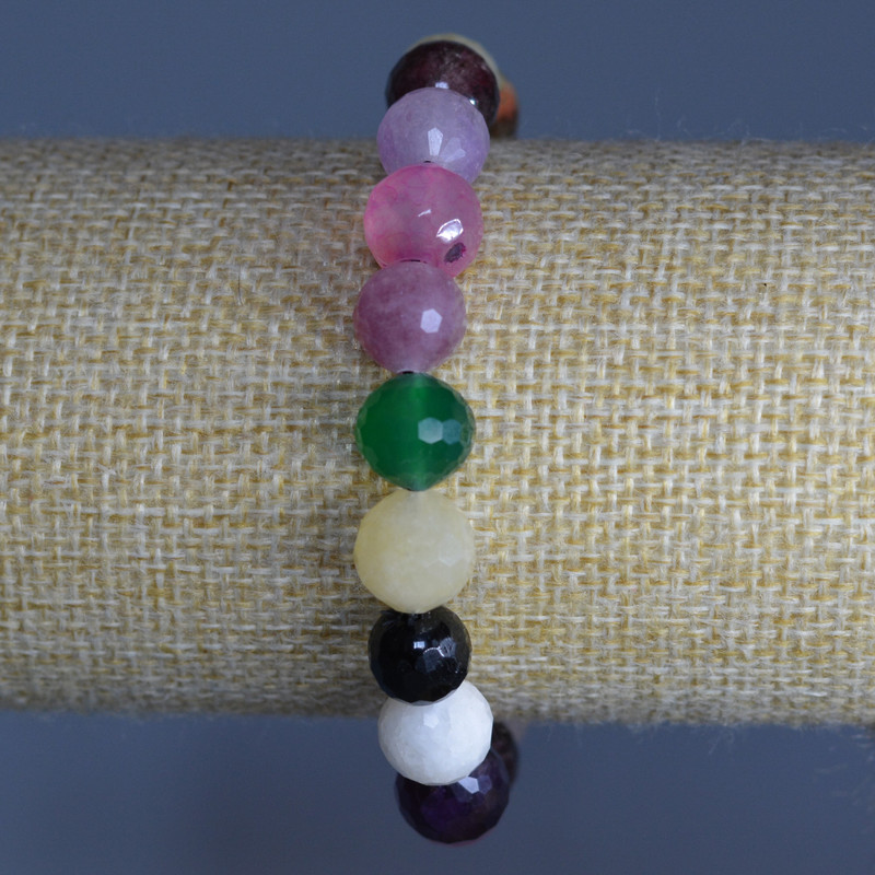 Bracelet 'Assortment' of natural stones 10mm faceted beads, length 18cm (stretch)