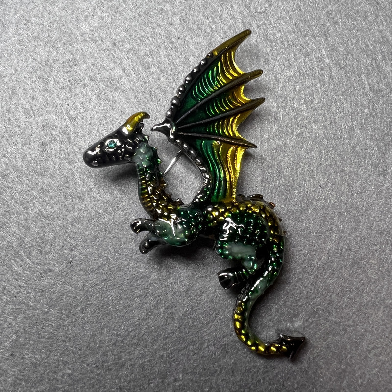 Dragon Brooch green and yellow enamel