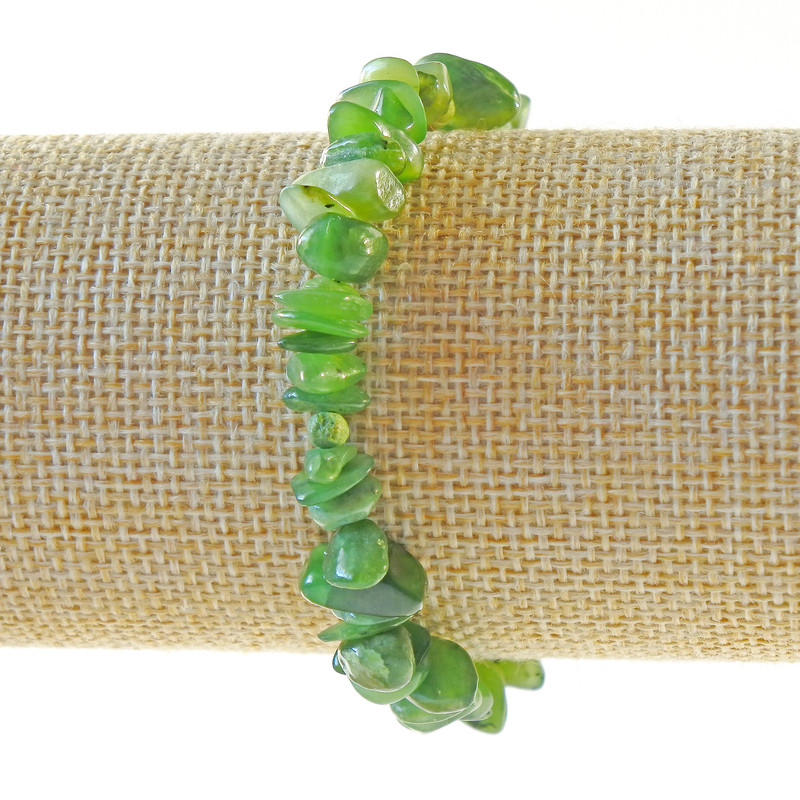 Jadeite bracelet with natural stone chips, 9x3 mm diameter, 18 cm length, stretch