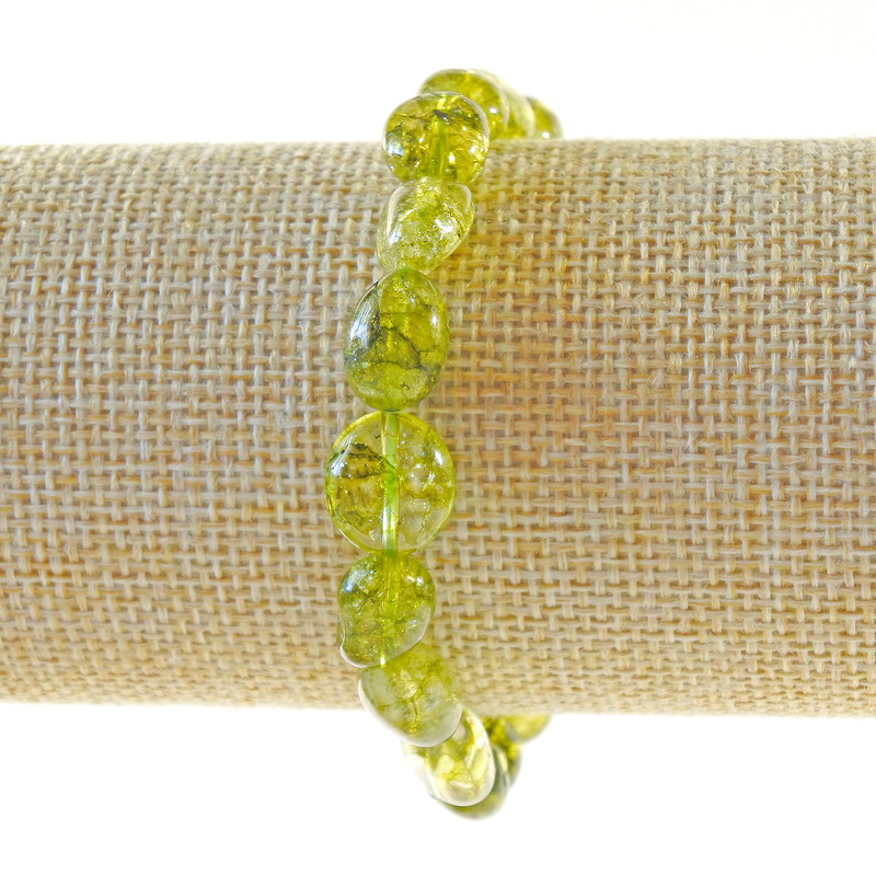 Bracelet Olive Crystal, olive-toned, olivine-cut faceted beads, 8×11 mm diameter, 18 cm length (stretch)