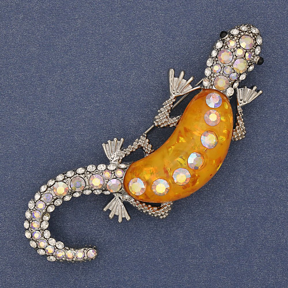 Lizard Brooch with Yellow Aquarium Effect