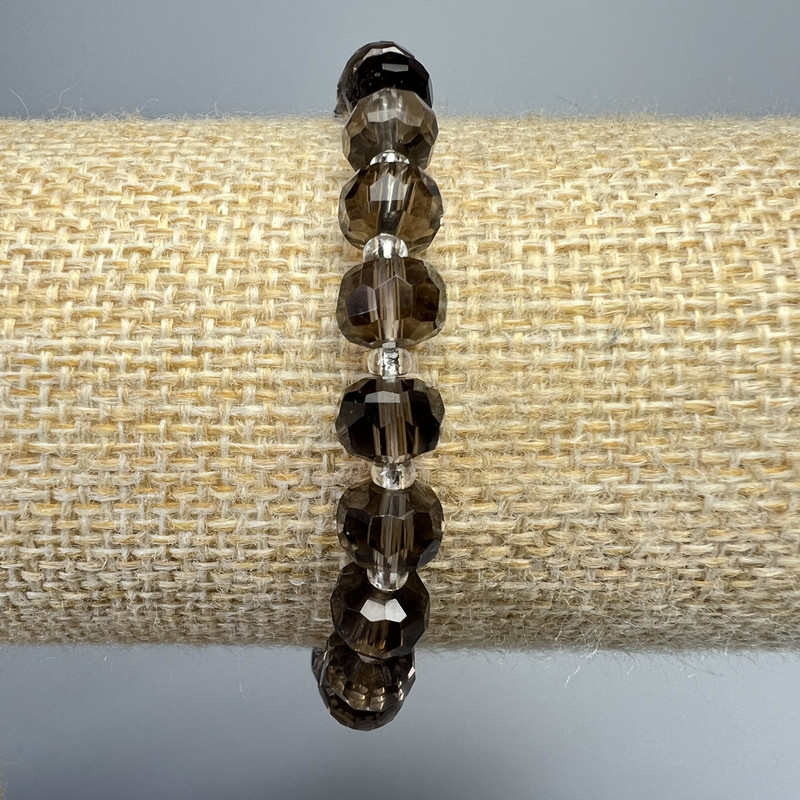 Smoky quartz bracelet, natural stone, faceted rondelle, diameter 8x6 mm, length 18 cm +/- (stretch) with seed beads