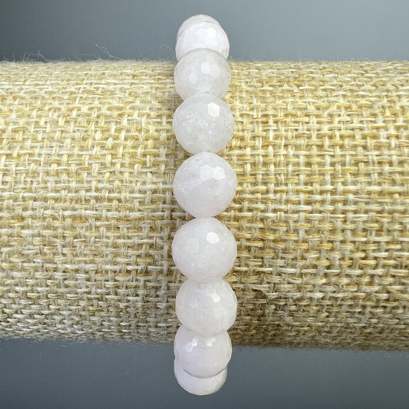 Bracelet White Quartz natural stone faceted bead, diameter 8mm+-, length 18cm+- (stretch)