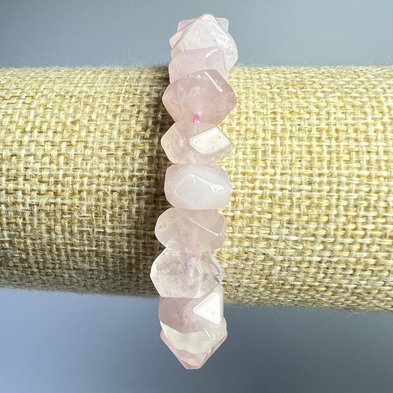 Bracelet Pink Quartz natural stone faceted rondelle beads, diameter 10x7 mm, length 18 cm (stretch)