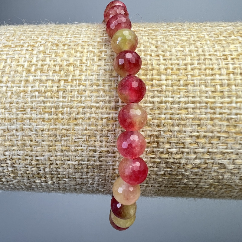 Bracelet with Multicolored Tourmaline - Faceted Beads, 6mm Diameter, 18cm Length +/- (Stretch)