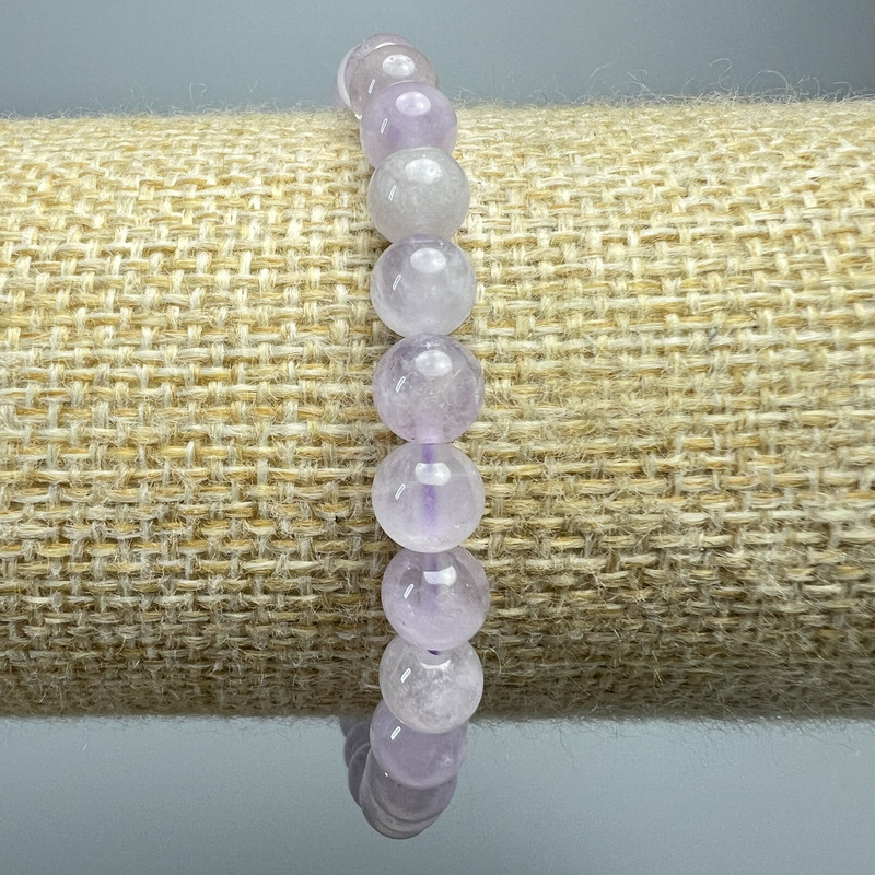 Bracelet of Lavender Amethyst, natural stone smooth beads, diameter 6.5mm, length 18cm (stretch)