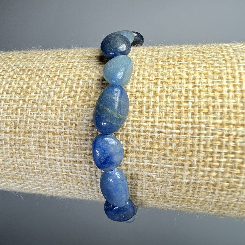 Blue Aventurine Bracelet, Natural Stone, Tumbled Beads, Bead Size 8x12 mm, Length 18 cm (Stretch)
