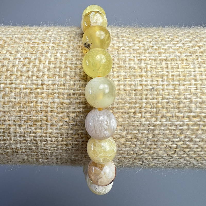 Bracelet Yellow Opal natural stone smooth beads, 8mm diameter, length 18cm +/- (stretch)
