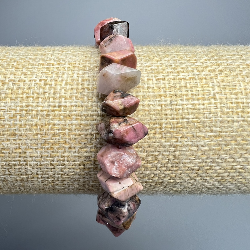 Rhodonite bracelet, natural stone, faceted rondel beads, diameter 10x7 mm, length 18 cm (stretch)