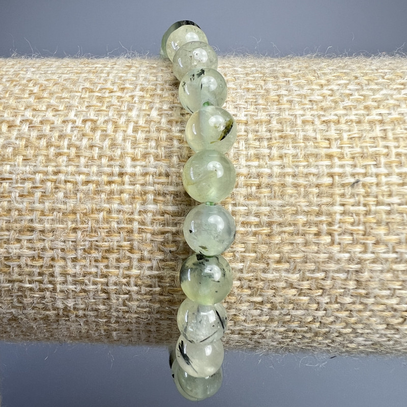 Prehnite bracelet natural stone smooth beads, diameter 6.5 mm, length 18 cm (stretch)