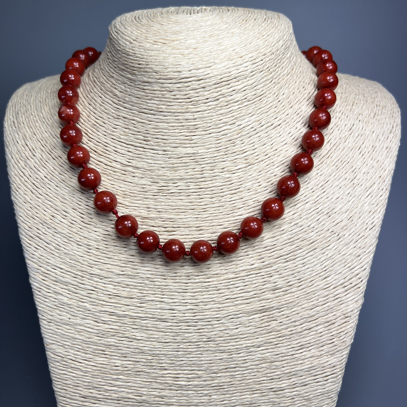 Red Jasper Necklace (artificial), smooth beads, 10 mm diameter, length 50 cm