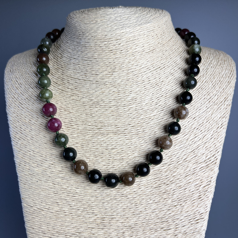 Tourmaline Necklace - natural stone, smooth beads, diameter 10 mm ±, length 50 cm