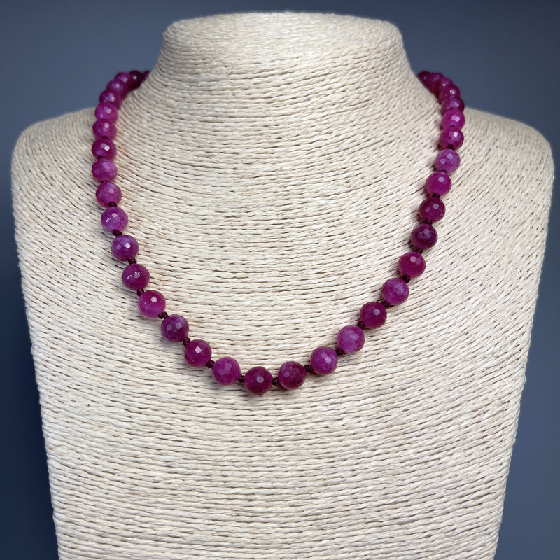 Raspberry Tourmaline Beaded Necklace, Faceted 8 mm Beads, Length 50 cm ±