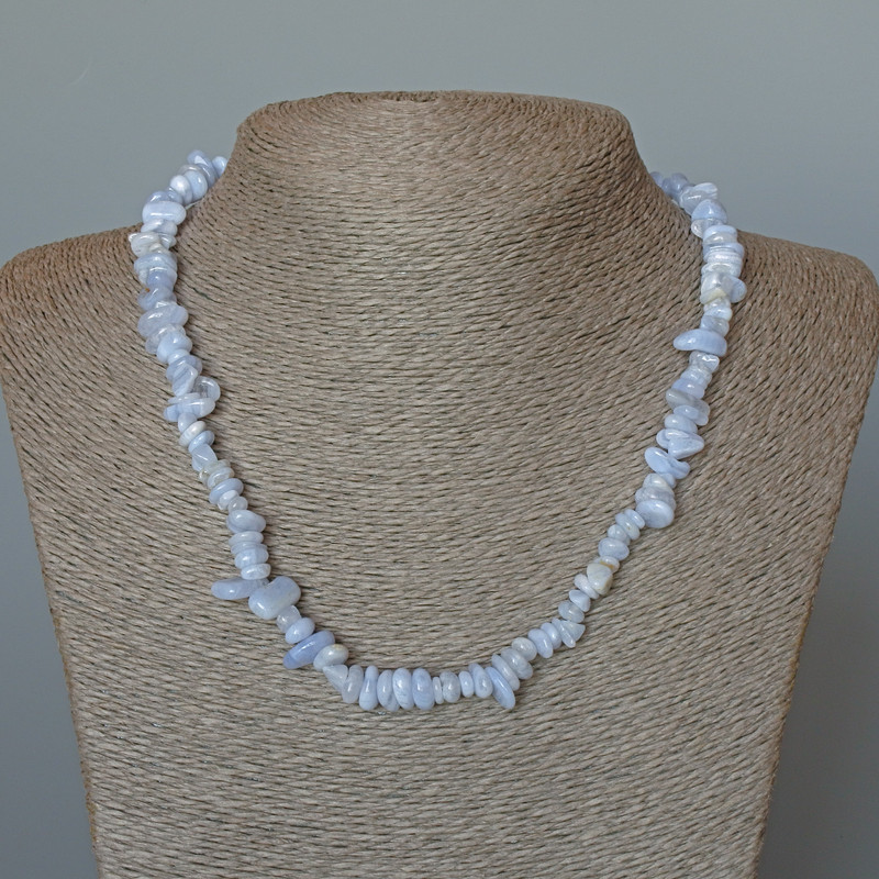 Blue Agate Necklace (Blue Chalcedony, Sapphirine) Natural gemstone, faceted beads, diameter 7x3 mm, length 48 cm +