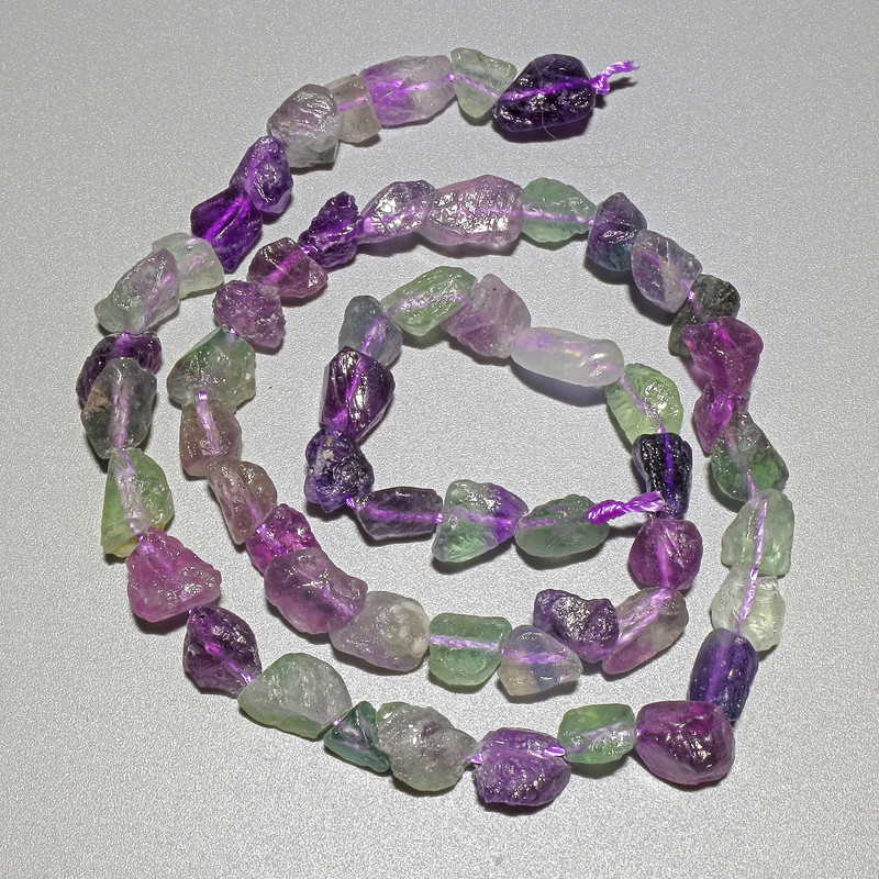 Natural fluorite beads, unpolished stone, faceted bead, diameter 6x8 mm, length 40 cm on thread