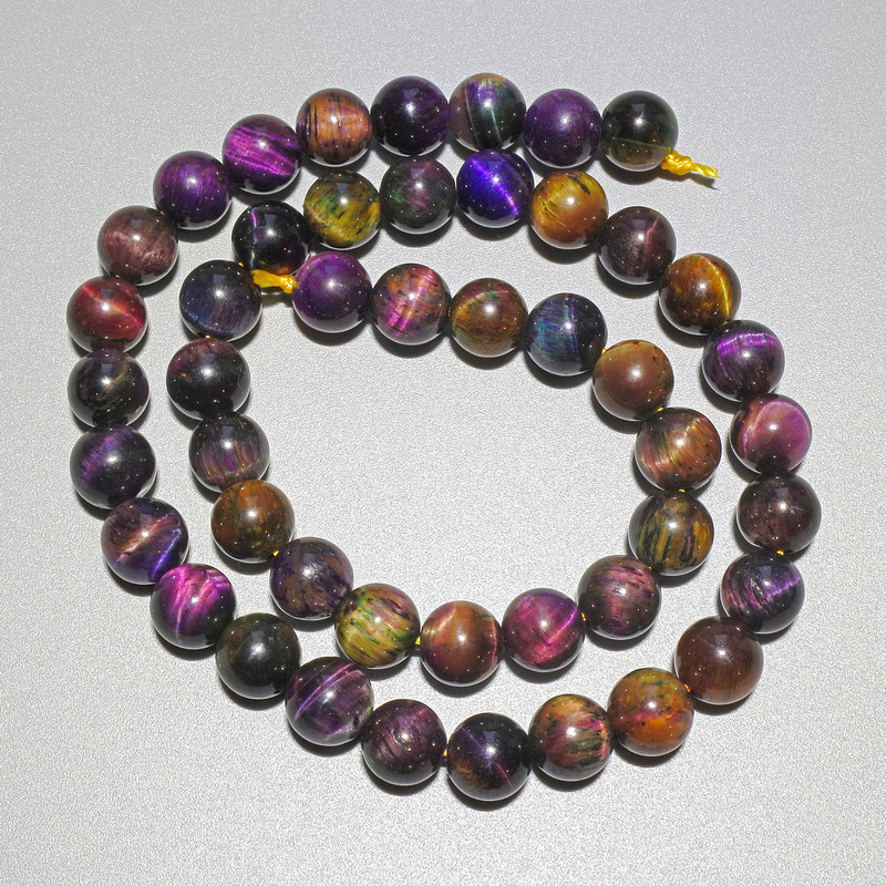 Multicolor Cat's Eye Beads, natural stone, smooth round beads, diameter 8.5 mm, length 38 cm on thread
