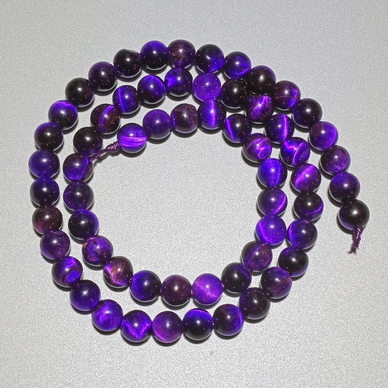 Purple Cat's Eye Beads, natural stone, smooth beads, diameter 6mm, length 37cm on thread